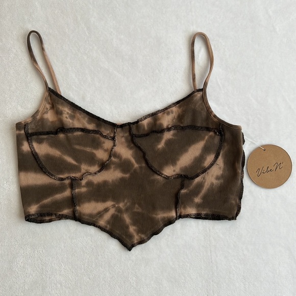 Vibe N' Brown & Tan Tie Dye Crop Tube Tank Top NWT - Picture 2 of 7